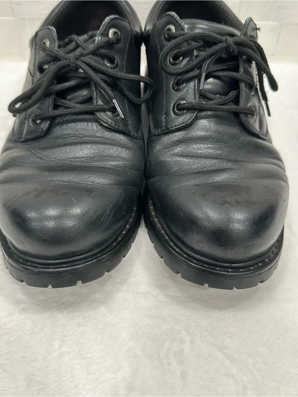 Skechers Work Relaxed Fit Slip Resistant Black Leather Shoes 9.5 Wide Width